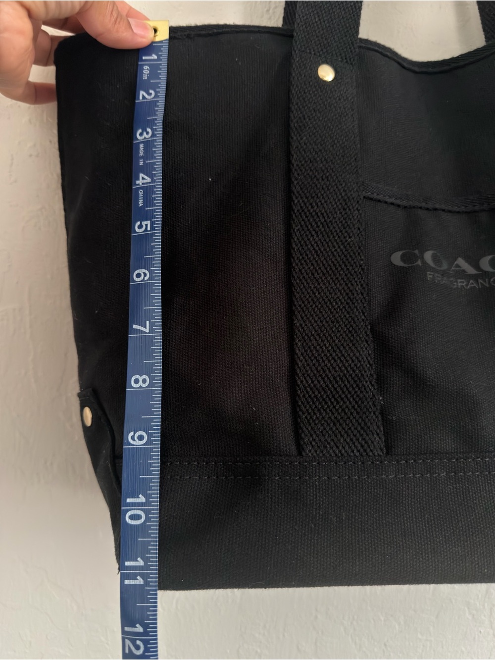 Coach Black Canvas Tote with Logo Front Pocket - Picture 6 of 7